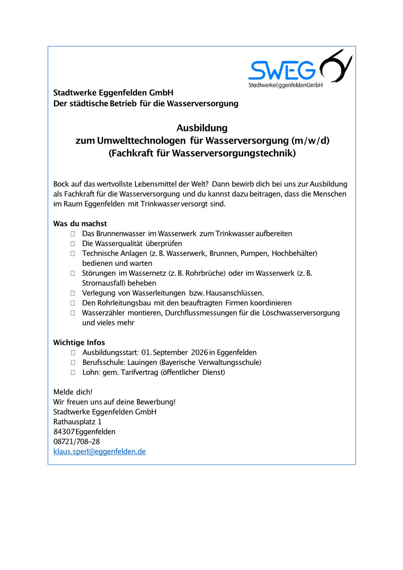 2025 Anzeige Azubi Wasserversorgungstechnik